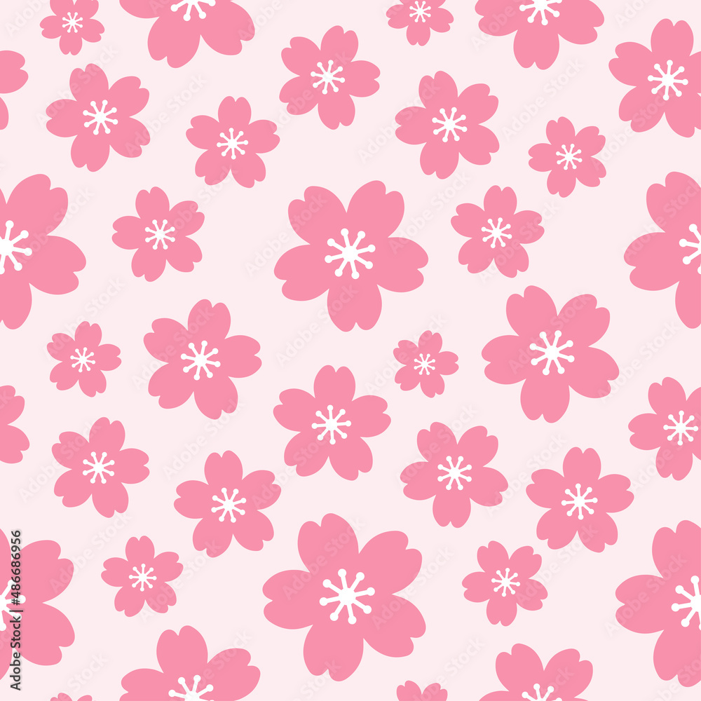Vector seamless pattern with pink sakura flowers. Cherry blossoms decorative seamless pattern.