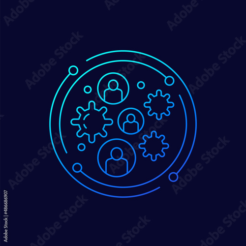 immune population, herd immunity to viruses line vector icon