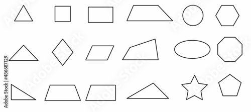 a set of flat geometrically isolated figures on a white background, a poster, a visual aid, a template for didactic material