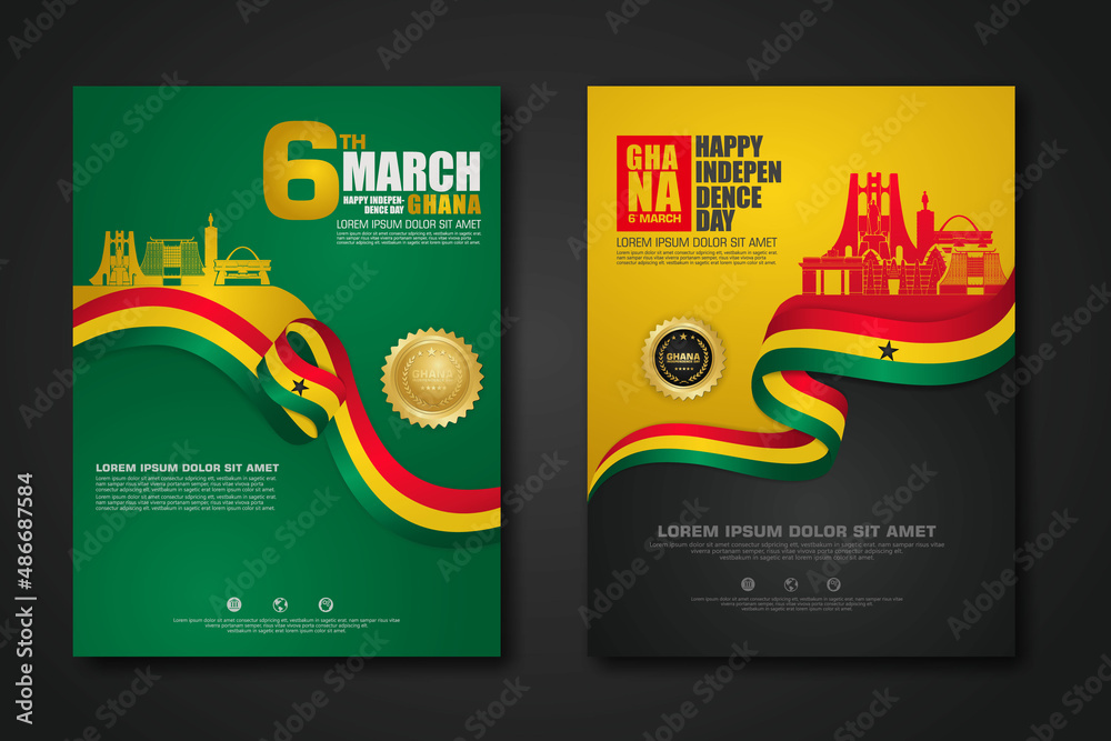 Plakat Set poster design Republic Ghana happy independence Day background template