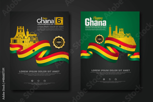 Set poster design Republic Ghana happy independence Day background template
