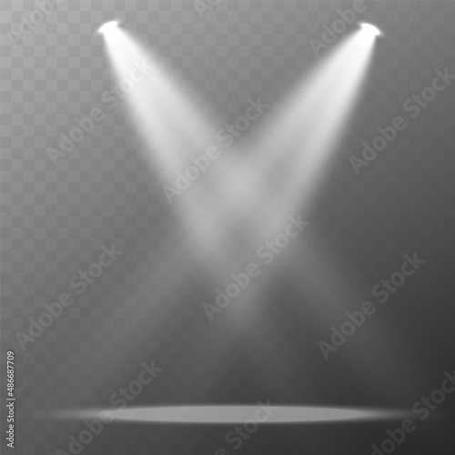 Light sources, concert lighting, spotlights. Concert spotlight with ray illuminated spotlights for web design illustration.