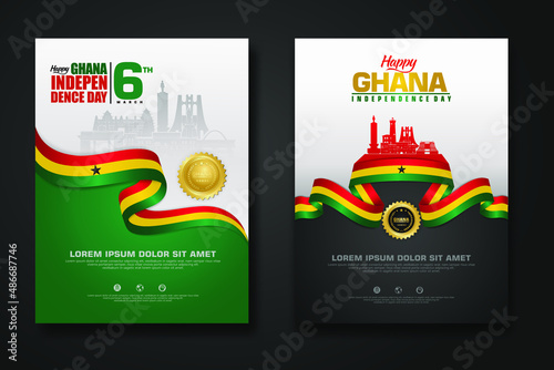 Set poster design Republic Ghana happy independence Day background template