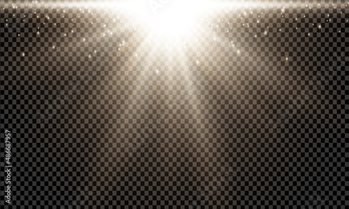 Vector transparent sun light with special glare light effect on transparent background.