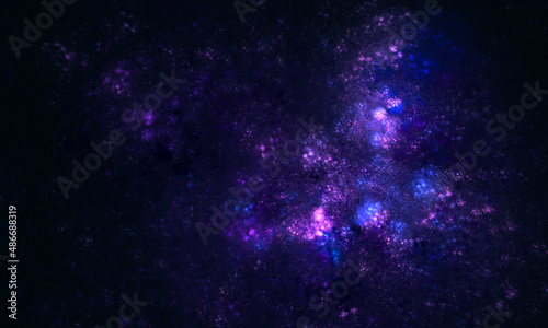 Fantastic clusters of stars, celestial bodies, galactic electricity, nebula and glowing milky way in violet blue colors. Artistic digital 3d representation of astrological aspect of being. Far space. © visualimpression
