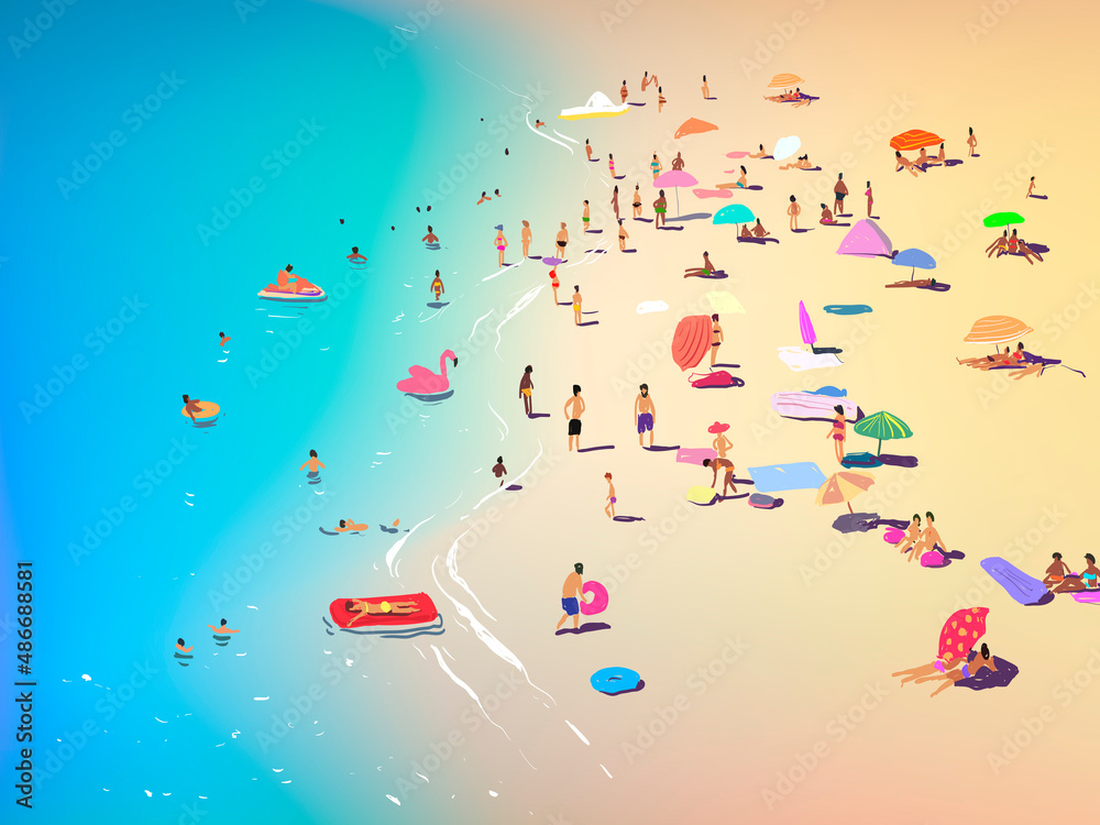 People relax on the sandy beach. Resort. Hand drawn sketch. Vector illustration. People relax on the sandy beach. Resort. Hand drawn sketch. Vector illustration.
