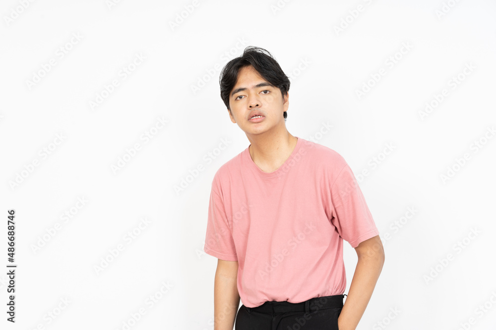 flat face of handsome asian man Wearing T-shirt isolated on white background flat face of handsome asian man Wearing T-shirt isolated on white background