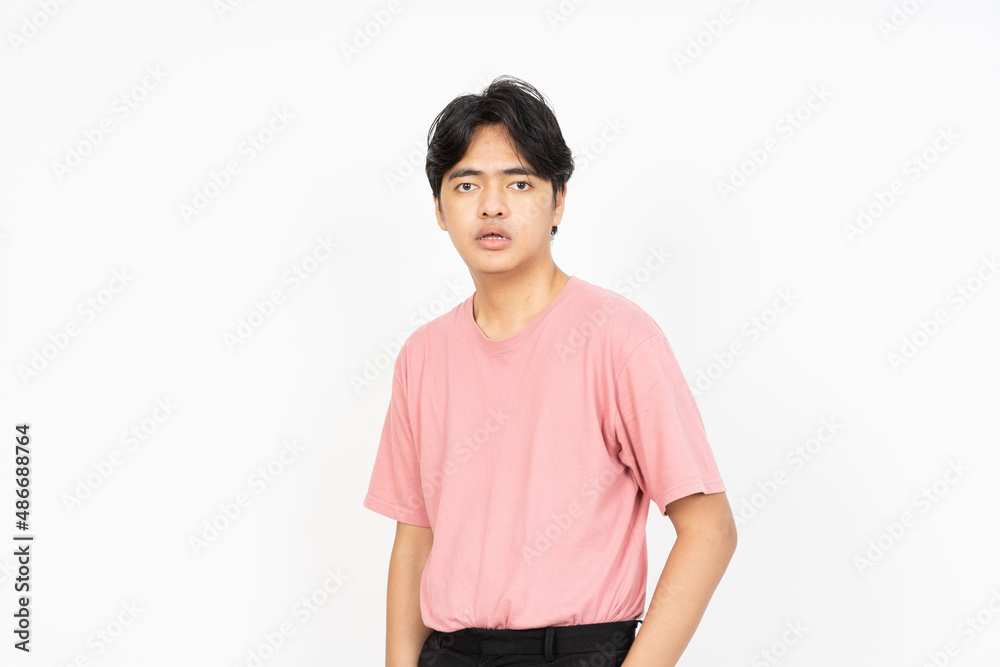 flat face of handsome asian man Wearing T-shirt isolated on white background flat face of handsome asian man Wearing T-shirt isolated on white background