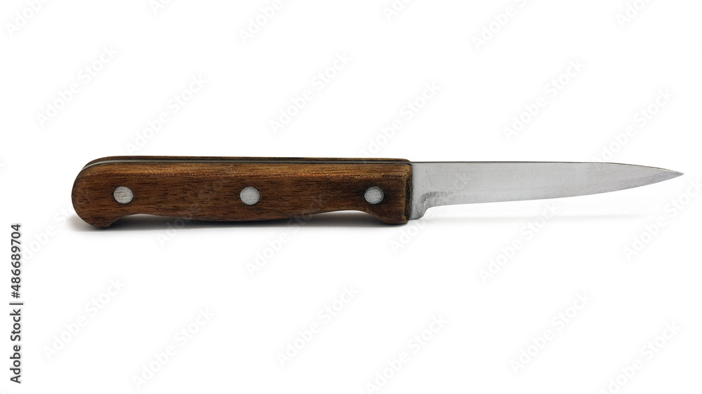 old kitchen knife with wooden handle isolated on white with shadow old kitchen knife with wooden handle isolated on white with shadow