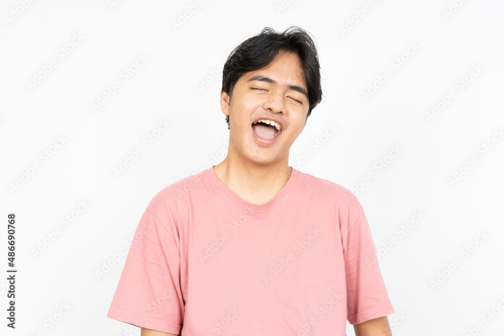 Headshot photo of Asian man with laugh face. on white background. Headshot photo of Asian man with laugh face. on white background.