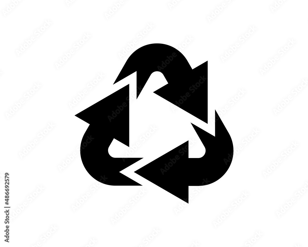 black recycle icon. Recycle label separately on white background. Three black arrows. Recycle black recycle icon. Recycle label separately on white background. Three black arrows. Recycle