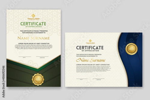 Certificate template with luxury badge and elegance modern pattern background. for appreciation, achievements, award, business, and education needs. vector illustration