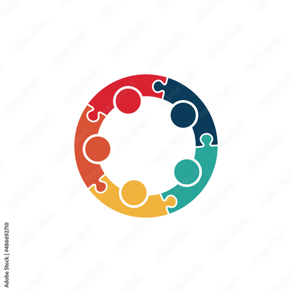 Teamwork People connected jigsaw five persons Stock Vector | Adobe Stock