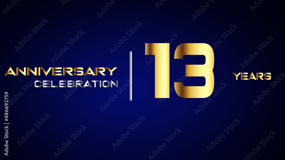 Obraz premium 13 year gold anniversary celebration logo, isolated on blue background