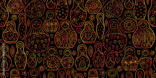Seamless pattern with russian nesting dolls, Matryoshka