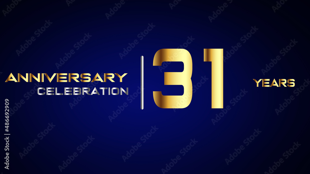 Obraz premium 31 year gold anniversary celebration logo, isolated on blue background