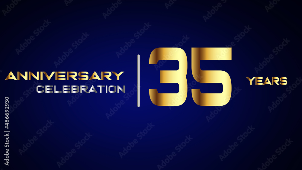 Obraz premium 35 year gold anniversary celebration logo, isolated on blue background