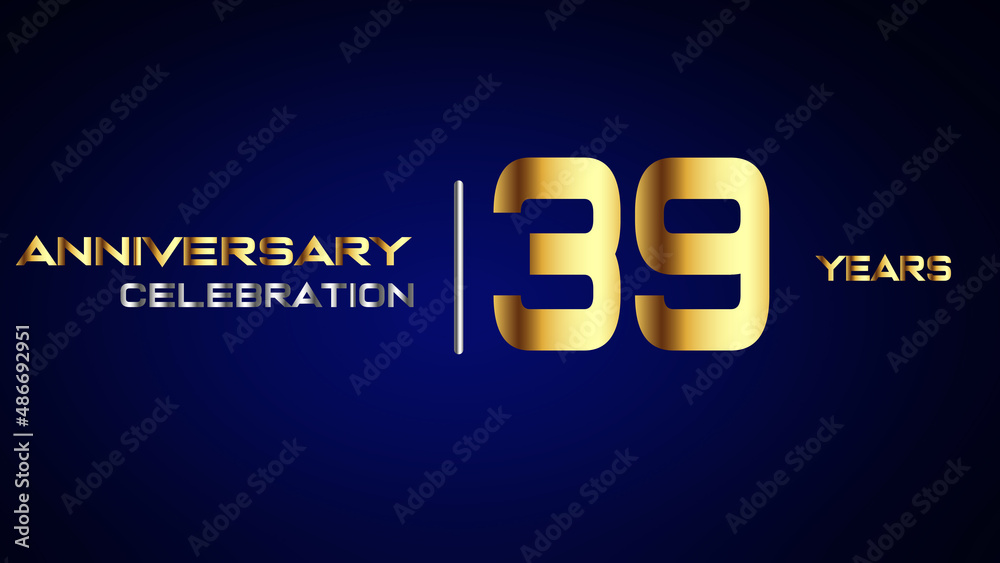 Obraz premium 39 year gold anniversary celebration logo, isolated on blue background