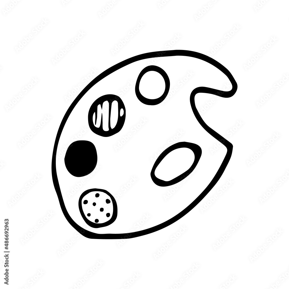 Hand drawn doodle paint palette. Vector black and white paints. Drawing material. Outline. Hand drawn doodle paint palette. Vector black and white paints. Drawing material. Outline.
