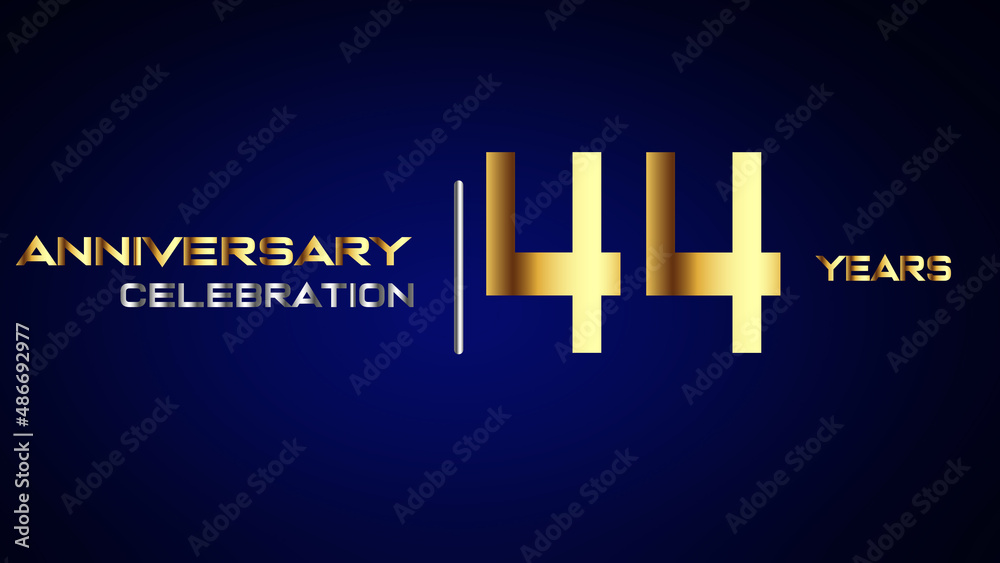 44 year gold anniversary celebration logo, isolated on blue background