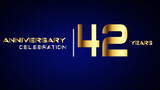 42 year gold anniversary celebration logo, isolated on blue background 