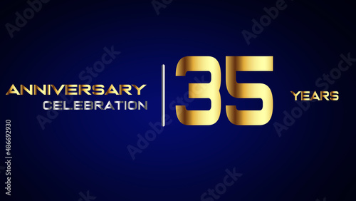 35 year gold anniversary celebration logo, isolated on blue background