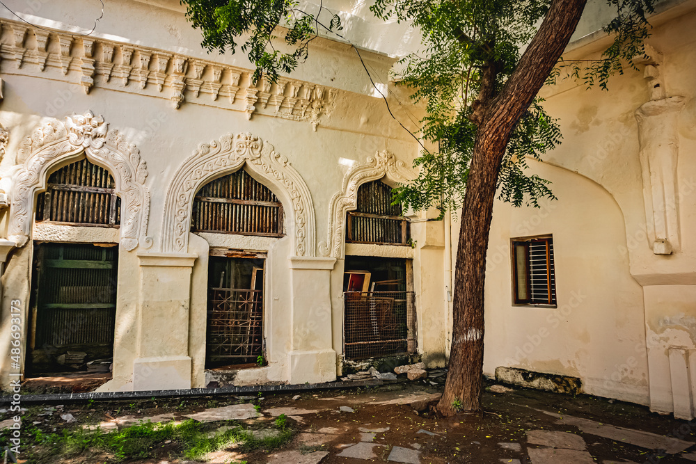 The Thanjavur Maratha Royal palace built by Maratha ruler Sarfoji Maharaj in the 15th century now converted to a museum. Near Saraswathi Mahal Library, Thanjavur, Tamil Nadu, India