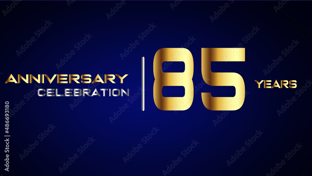 85 year gold anniversary celebration logo, isolated on blue background 85 year gold anniversary celebration logo, isolated on blue background