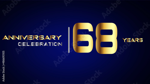 68 year gold anniversary celebration logo, isolated on blue background