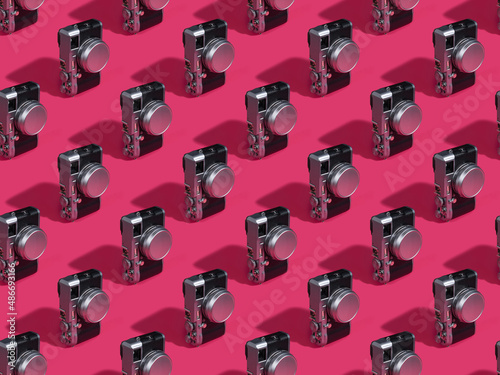 Retro Camera Endless Seamless Pink Pattern on Pink Background