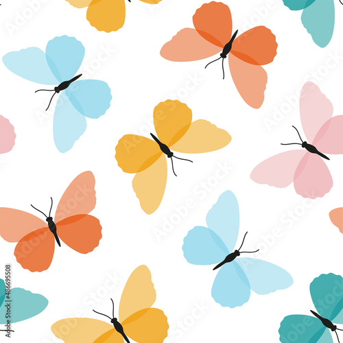 Vector seamless pattern with colorful butterflies