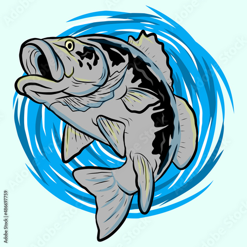 illustration of a largemouth bass jumping done in retro style with words