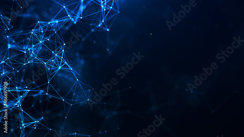 Abstract blue background with moving lines and dots. The concept of big data, technology and science. Worldwide network connection. 3d rendering.