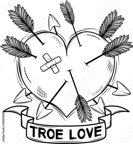 Black and white vector drawing of a heart (True Love)