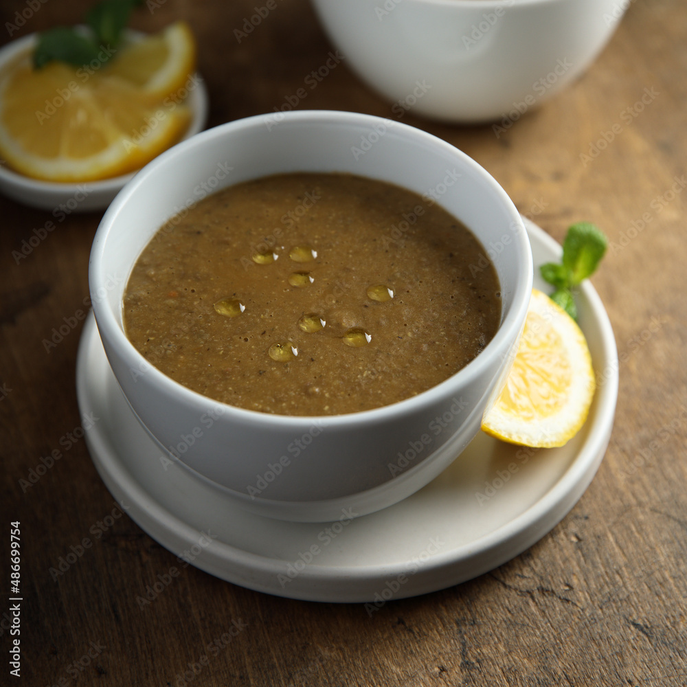 Traditional homemade lentil soup with lemon Traditional homemade lentil soup with lemon