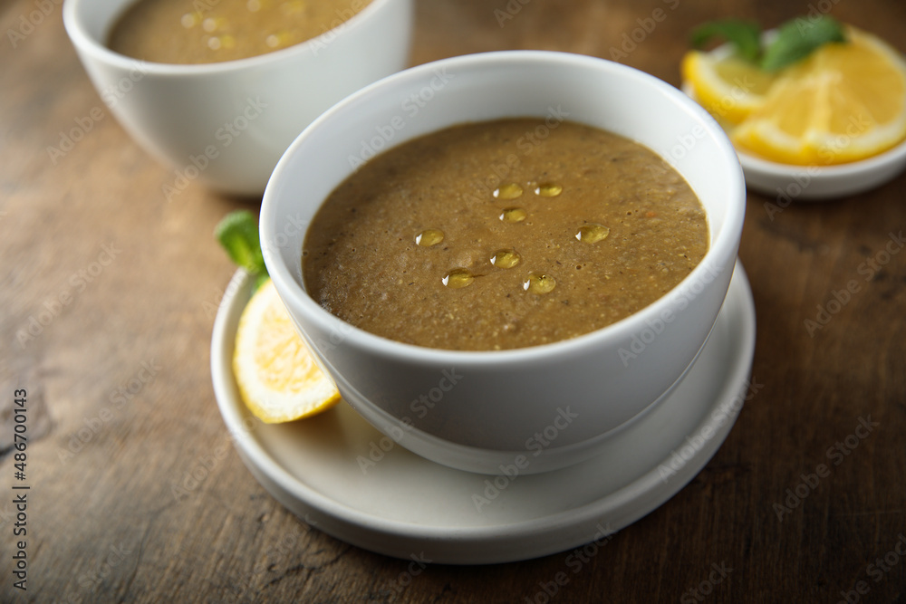 Traditional homemade lentil soup with lemon Traditional homemade lentil soup with lemon
