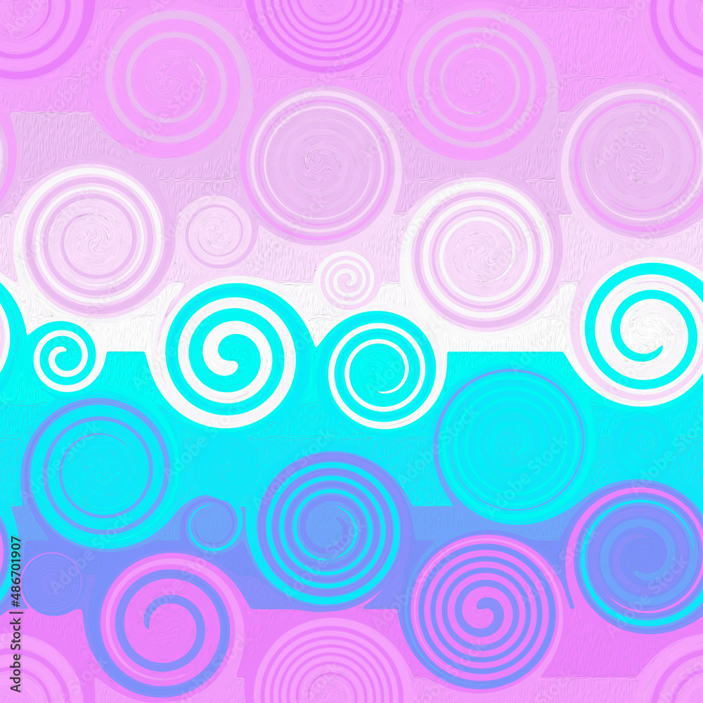 Bright pink-turquoise seamless pattern. Abstract circles endless background. For textiles and wrapping paper. Modern wallpaper. Swirl effect. Bright pink-turquoise seamless pattern. Abstract circles endless background. For textiles and wrapping paper. Modern wallpaper. Swirl effect.