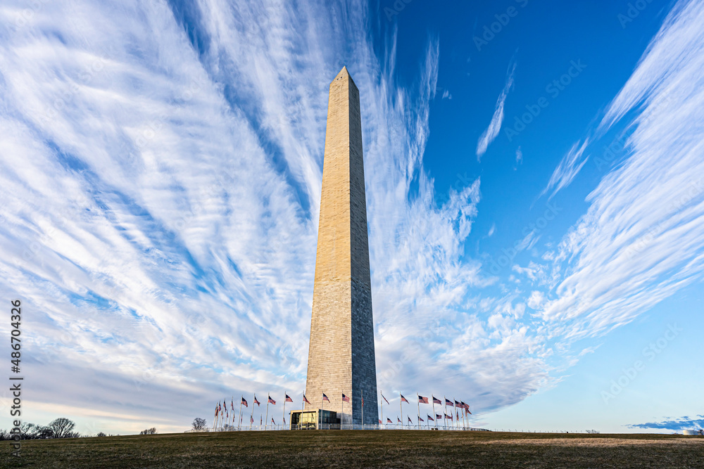 Washington Monument in Washington DC with blue sky and clouds Stock ...