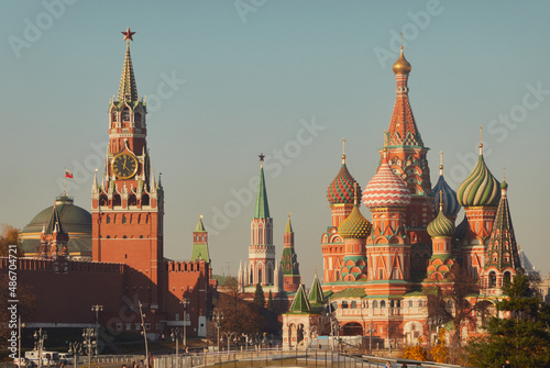 Moscow, Russia - St Basils Cathedral and the Moscow Kremlin.