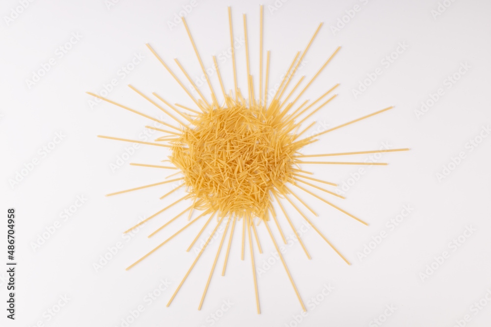 raw chopped noodle sun isolated on white background