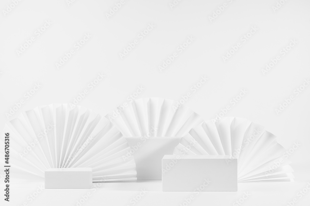 White abstract modern scene with three different size rectangle box ...