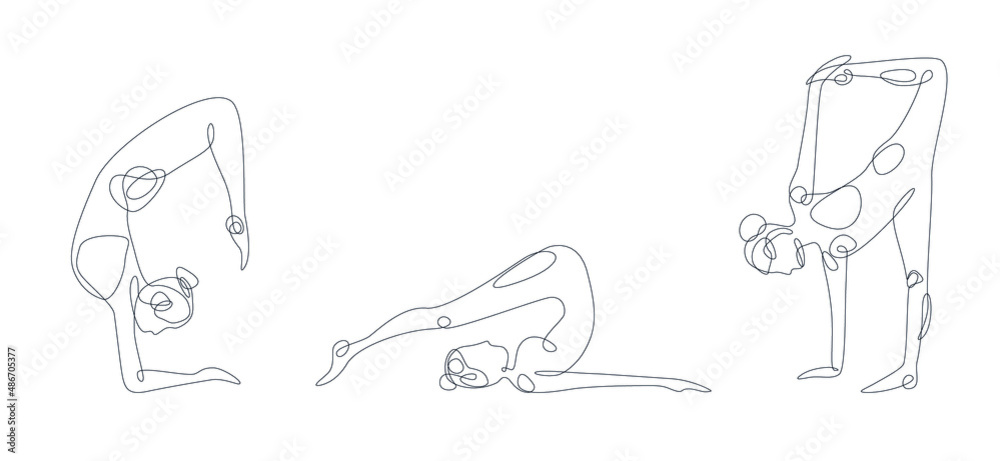 Yoga poses one line. Black line on white background. Perfect for poster and poscards