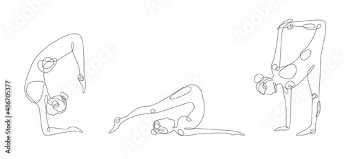 Yoga poses one line. Black line on white background. Perfect for poster and poscards