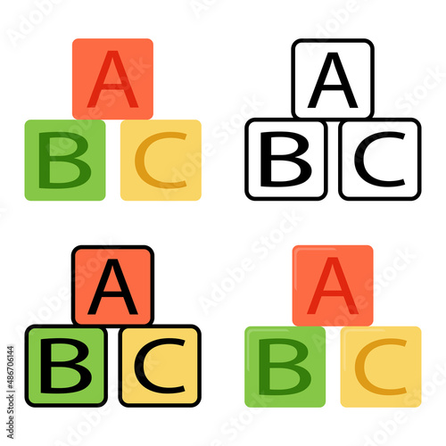 children's toy multi-colored pyramid of three cubes with letters, drawing for coloring, illustration of a children's book, flat graphics black outline