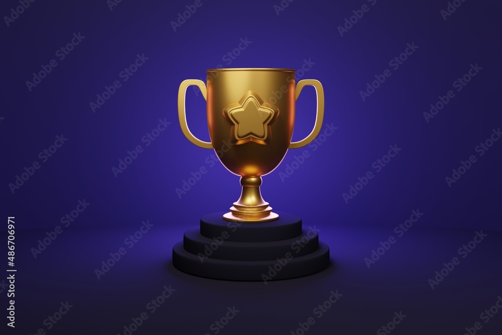3d award golden trophy wallpaper for 1st position prize - Gold winner cup on metallic shiny platform - Illustration for first success - Successful position podium 3d award golden trophy wallpaper for 1st position prize - Gold winner cup on metallic shiny platform - Illustration for first success - Successful position podium