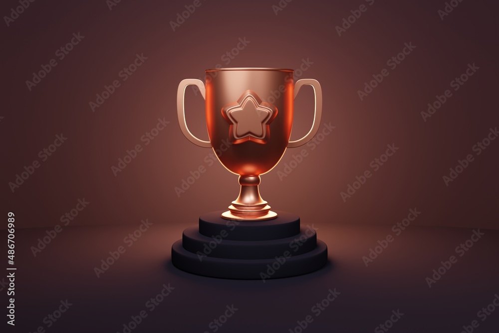 3d award bronze trophy wallpaper for 3rd position prize - Bronze brown winner cup on metallic shiny platform - Illustration for first success - Successful position podium 3d award bronze trophy wallpaper for 3rd position prize - Bronze brown winner cup on metallic shiny platform - Illustration for first success - Successful position podium
