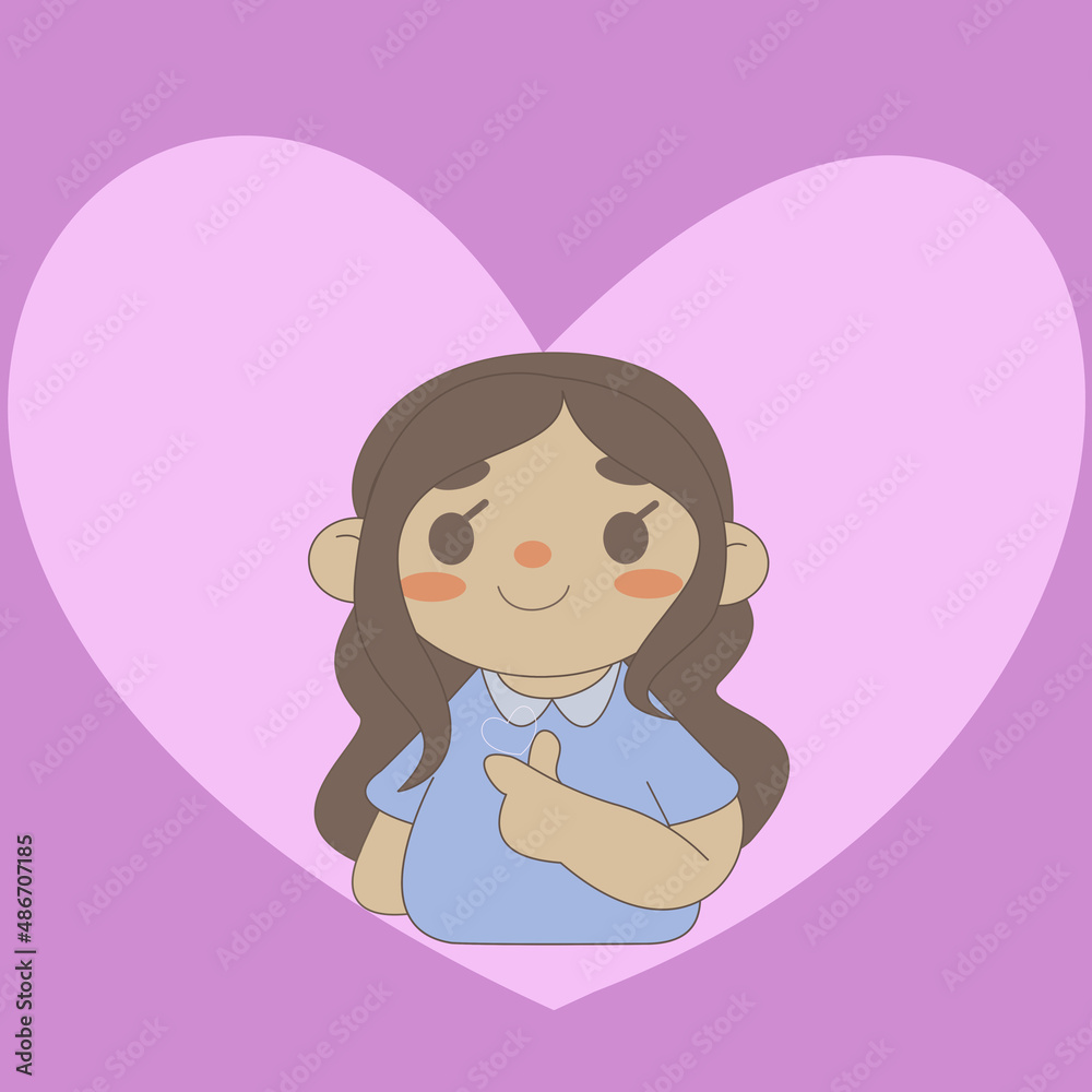 smiling girl showing hands heart in pink heart valentine smiling girl showing hands heart in pink heart valentine