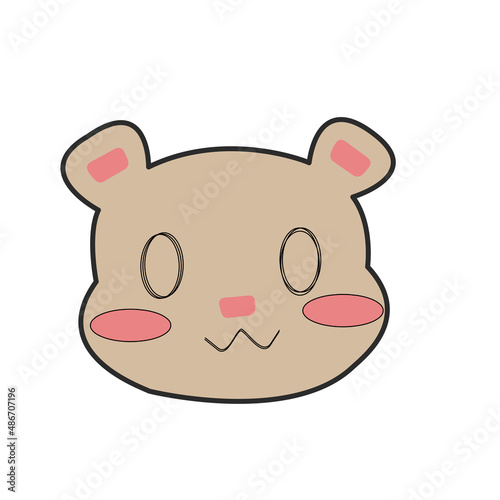 cute brown smiling bear head with ears and eyes with rosy cheeks