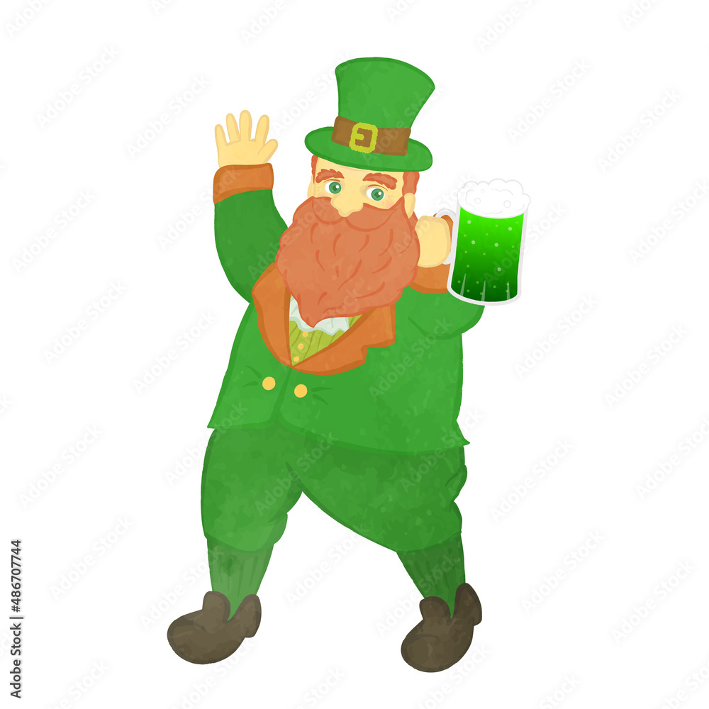 Uncle cute leprechaun with beer in one hand Uncle cute leprechaun with beer in one hand