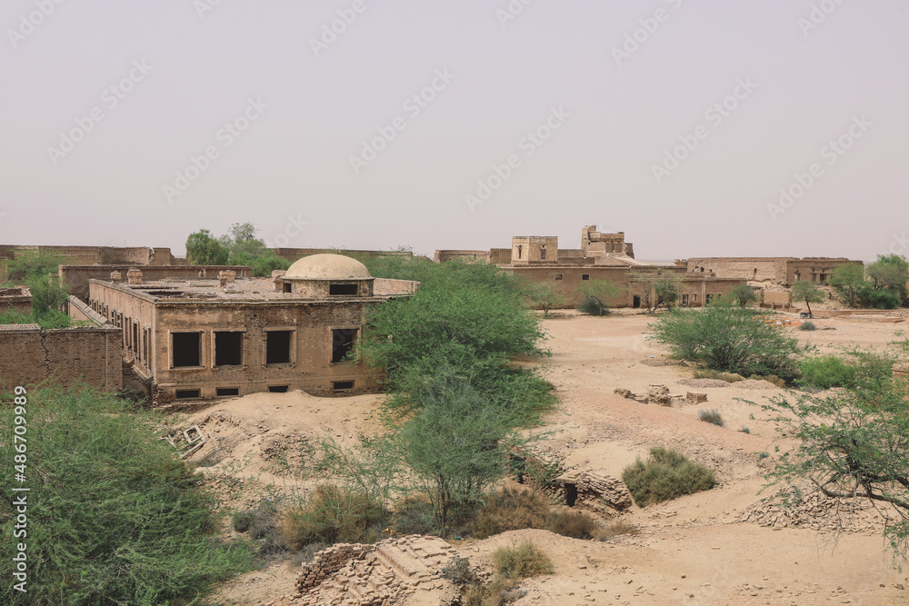 Panoramic View to the Sandy Walls of the Derawar Fort in Cholistan Desert, Pakistan